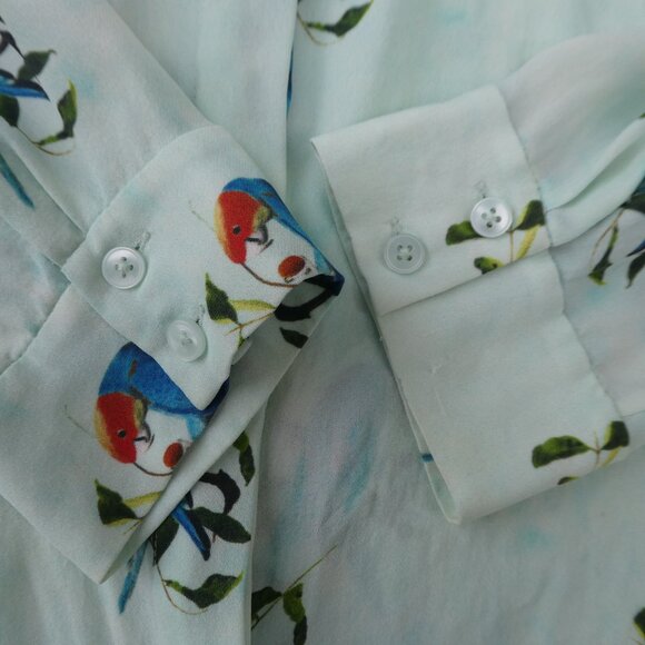 SiLK Alice + Olivia Parrot Shirt Mint Green Hidden Button Panel Collared Stretch - Picture 5 of 8